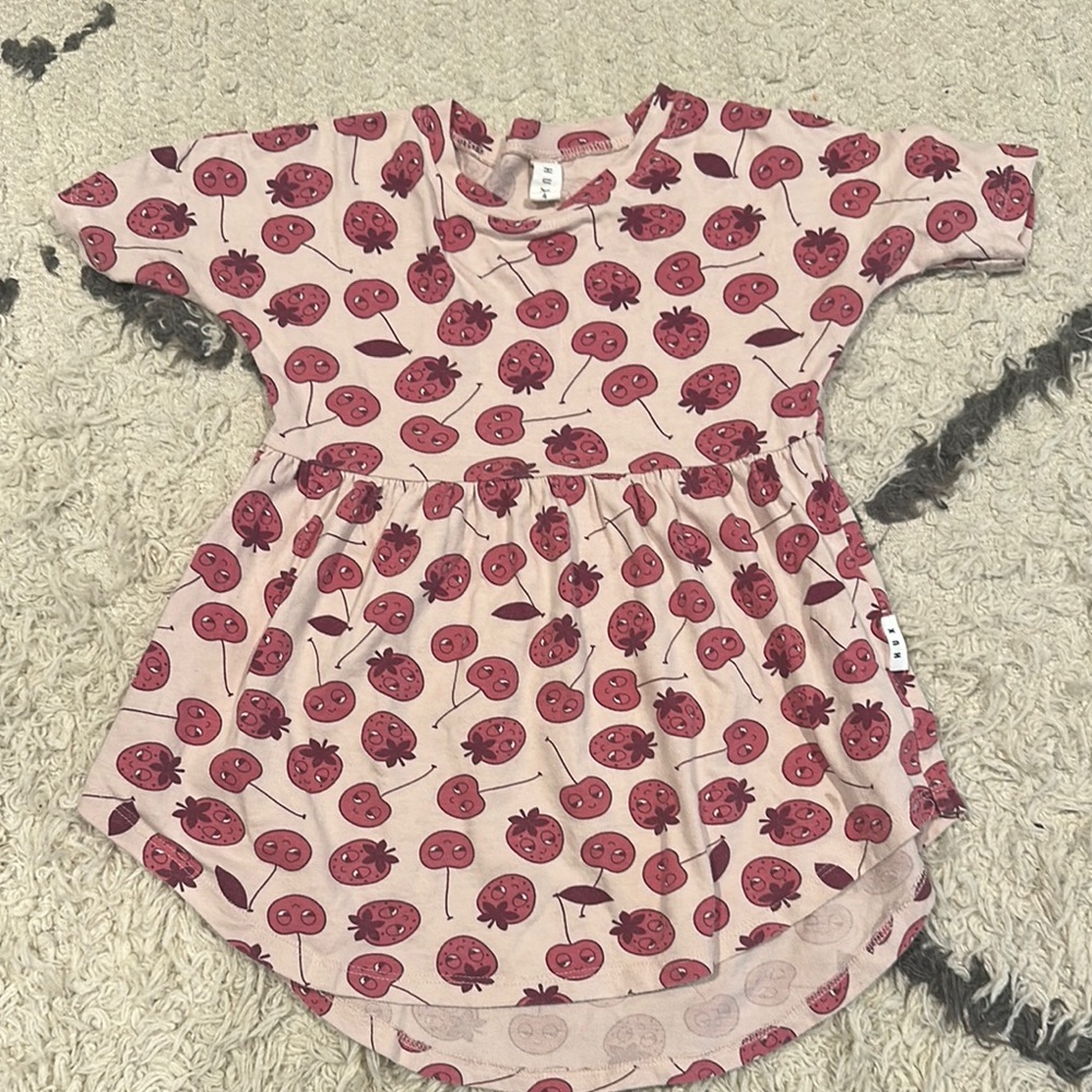 Huxbaby Pink Patterned Kids Casual Dress Cherries Kids